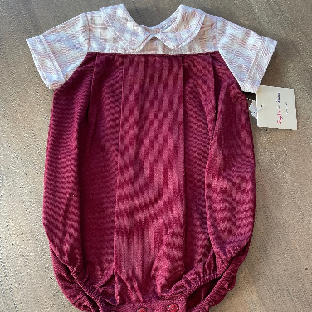 New Sophie & Lucas Holiday Burgundy Check & Corduroy Bubble